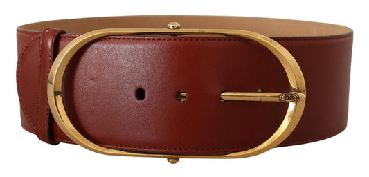 Dolce &amp; Gabbana Maroon Leather Gold Metal Oval Buckle Belt