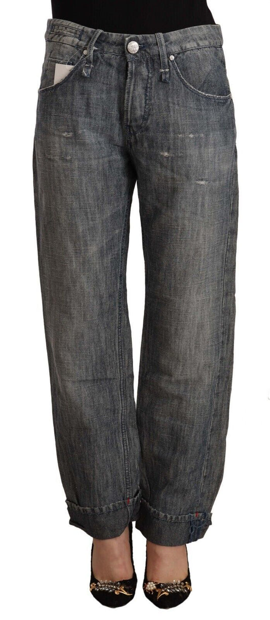 Acht schicke, gerade geschnittene Jeans aus Ramie-Baumwolle in Grau