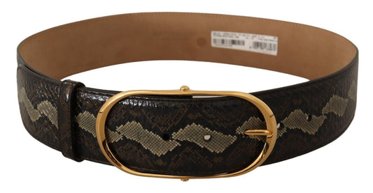 Dolce &amp; Gabbana Eleganter Schlangenledergürtel mit goldener ovaler Schnalle