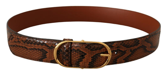 Dolce &amp; Gabbana Brown Exotic Leather Gold Oval Buckle Belt