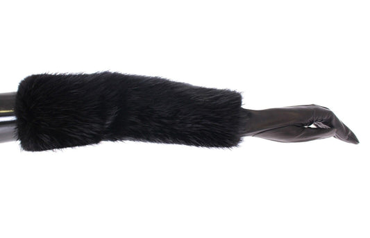 Dolce &amp; Gabbana Black Beaver Fur Lambskin Leather Elbow Gloves
