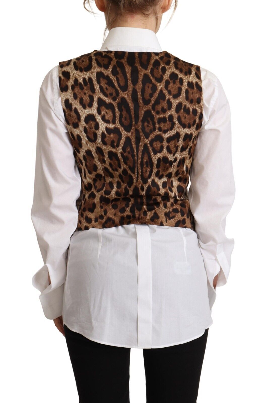 Dolce &amp; Gabbana Brown Checkered Leopard V-neck Sleeveless Vest Top