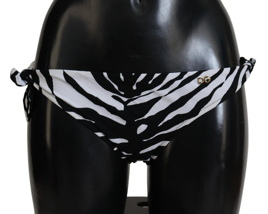 Dolce &amp; Gabbana White Swimwear Zebra Side Tie Bottom Swimsuit