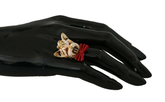 Dolce &amp; Gabbana Gold Brass Resin Beige Dog Pet Branded Accessory Ring