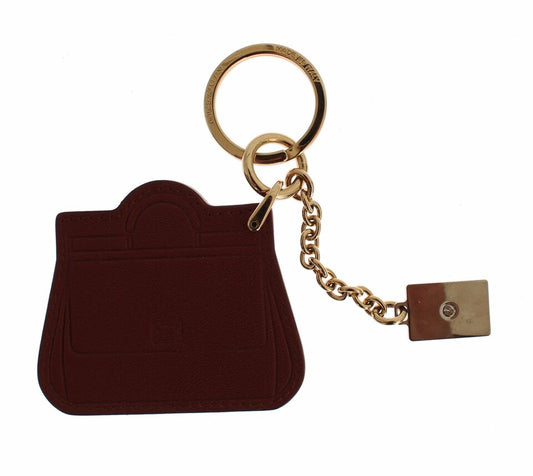 Dolce &amp; Gabbana Brown Leather Miss SICILY Gold Finder Chain Keychain