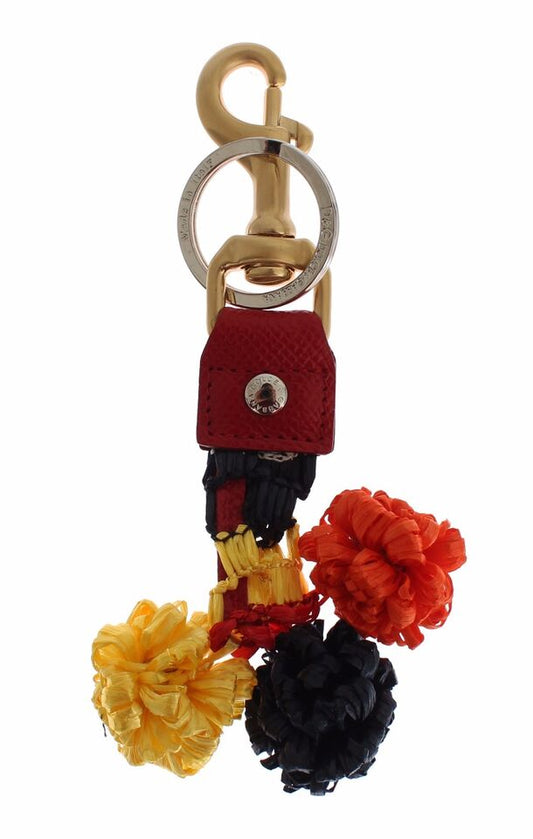 Dolce &amp; Gabbana Gold Yellow Raffia Leather Clasp Finder Chain Keyring