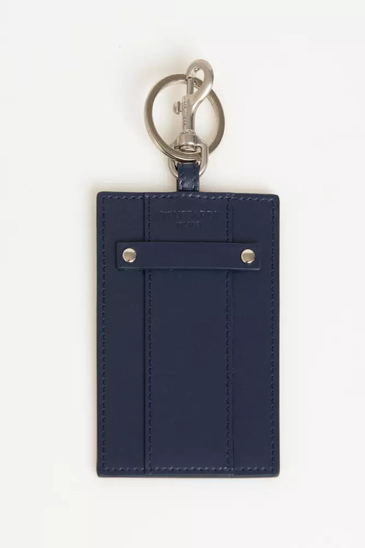 Trussardi Eleganter Ausweishalter aus blauem Leder mit Schlüsselring