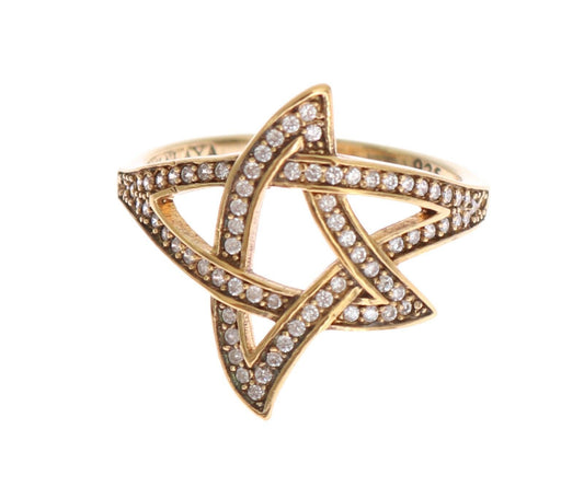 Nialaya Eleganter goldfarbener, mit CZ-Kristallen verzierter Ring